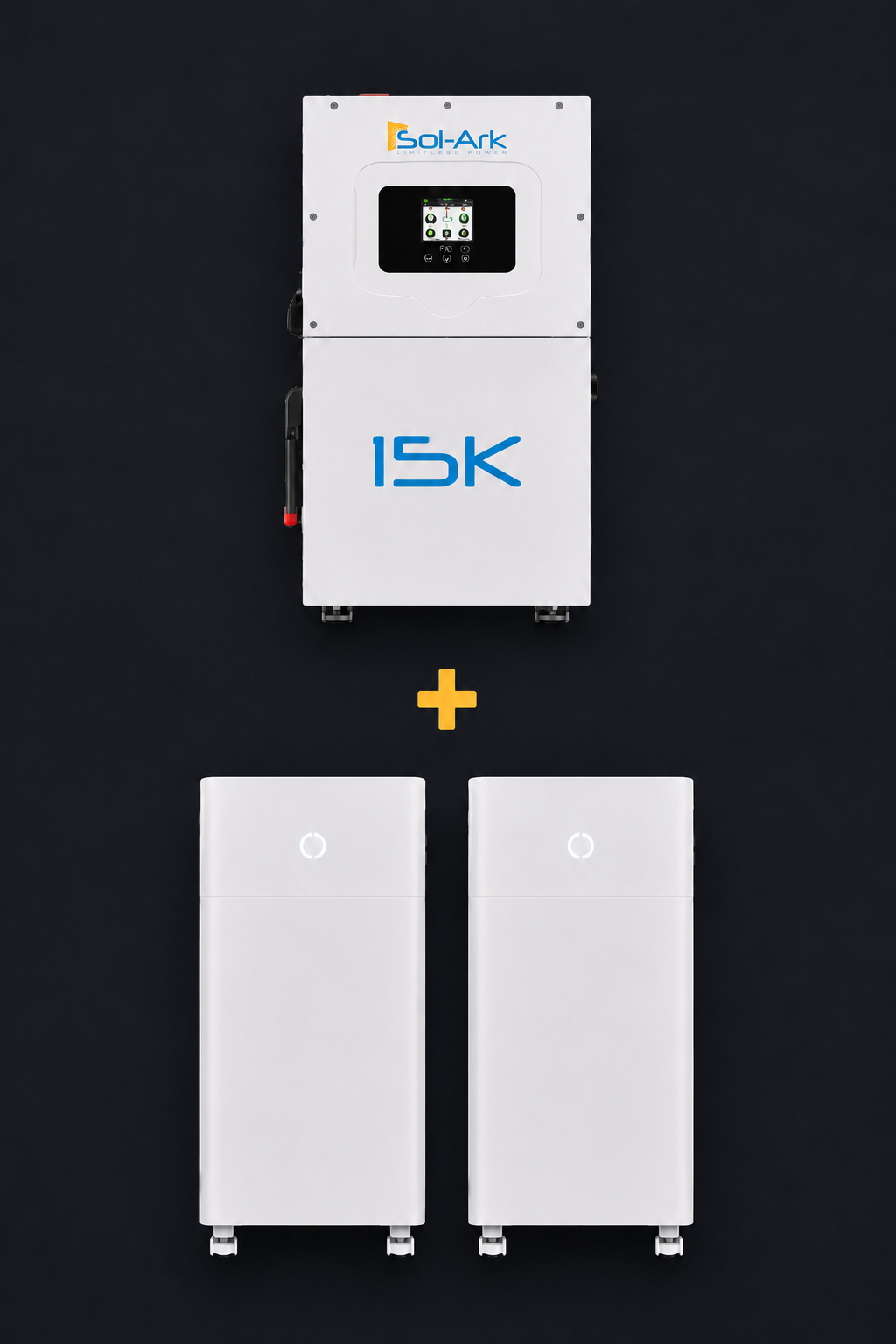 Sol-Ark 15K hybrid inverter with two UZ Energy 16 kWh batteries