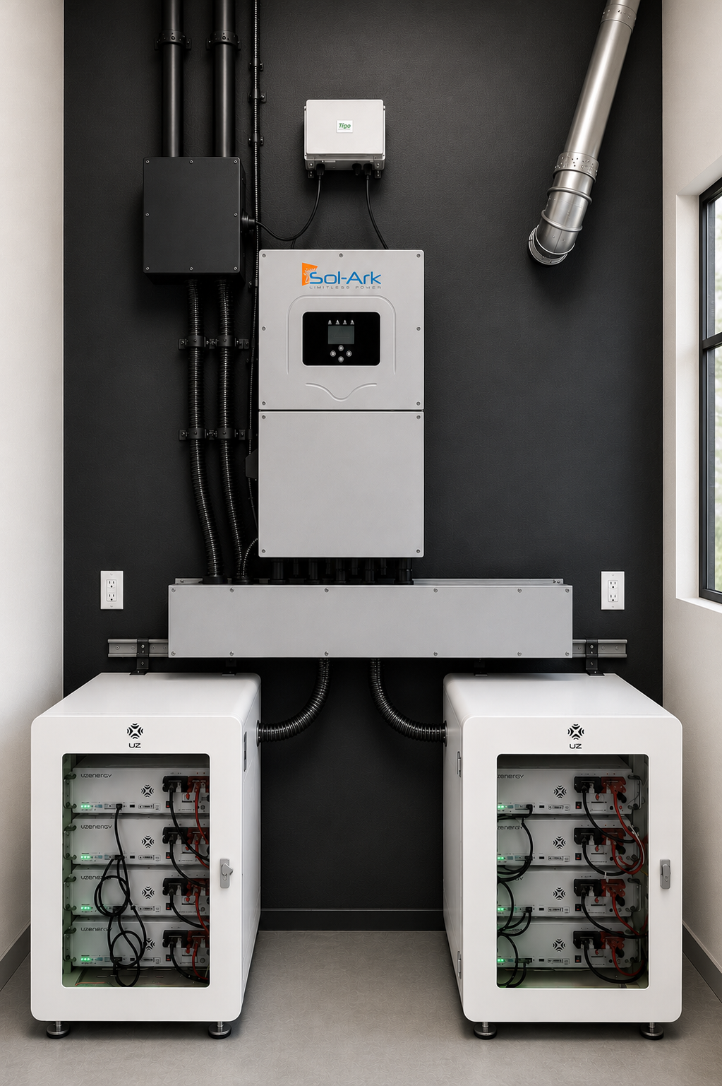 Detailed Palm Tree Energy Sol-Ark 18K and UZ Energy battery installation